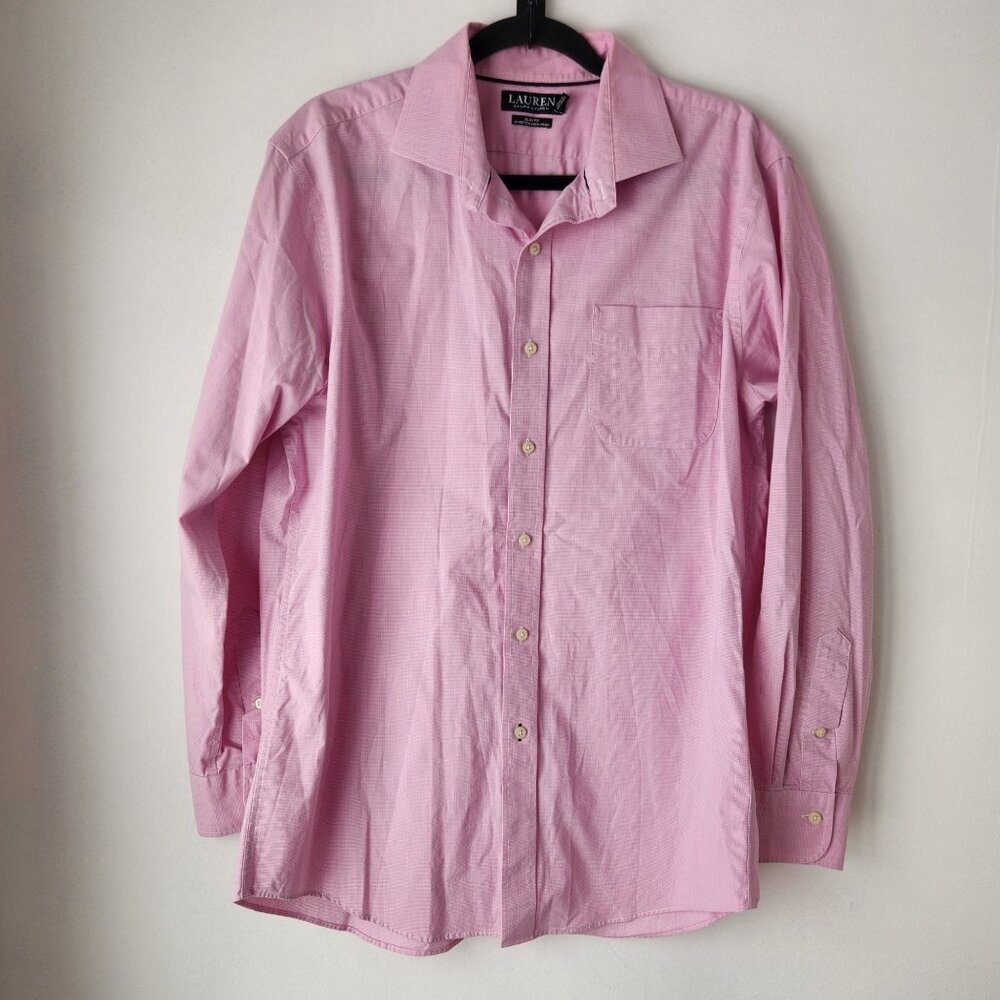 Lauren Ralph Lauren LRL Slim Fit Stretch No Iron Pink Button Up Shirt 16.5 34/35